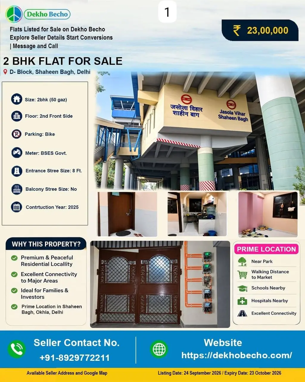 2BHK 50 SQRYRDS 2ND FLOOR BIKE PARKING BSES METER