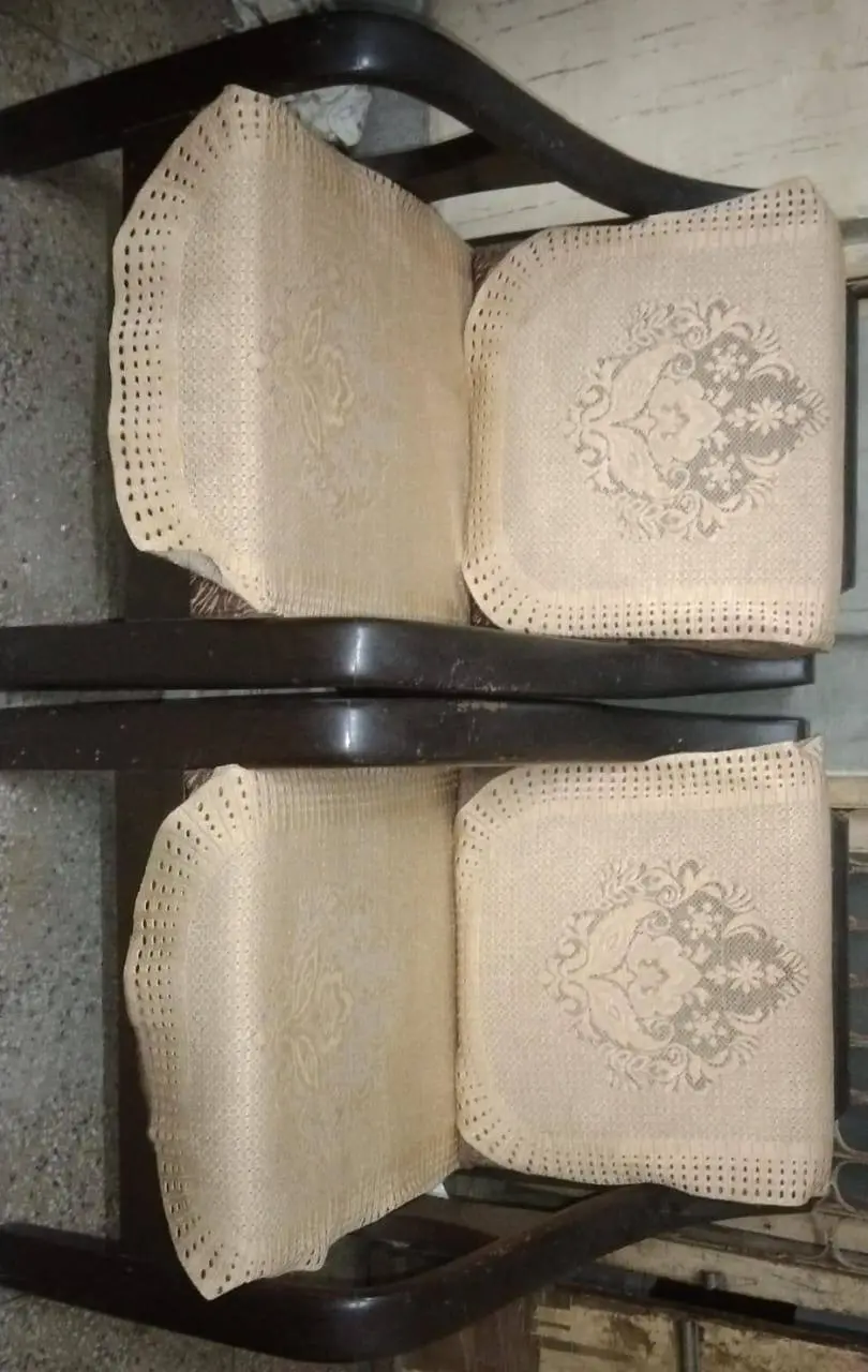Sofa set wood + 2 chairs + 2 Mude